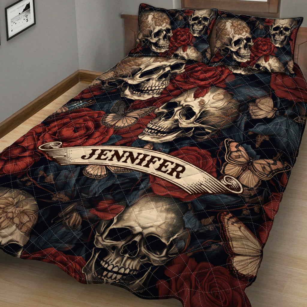 Vintage Rose Skull - Personalized Skull Quilt Set