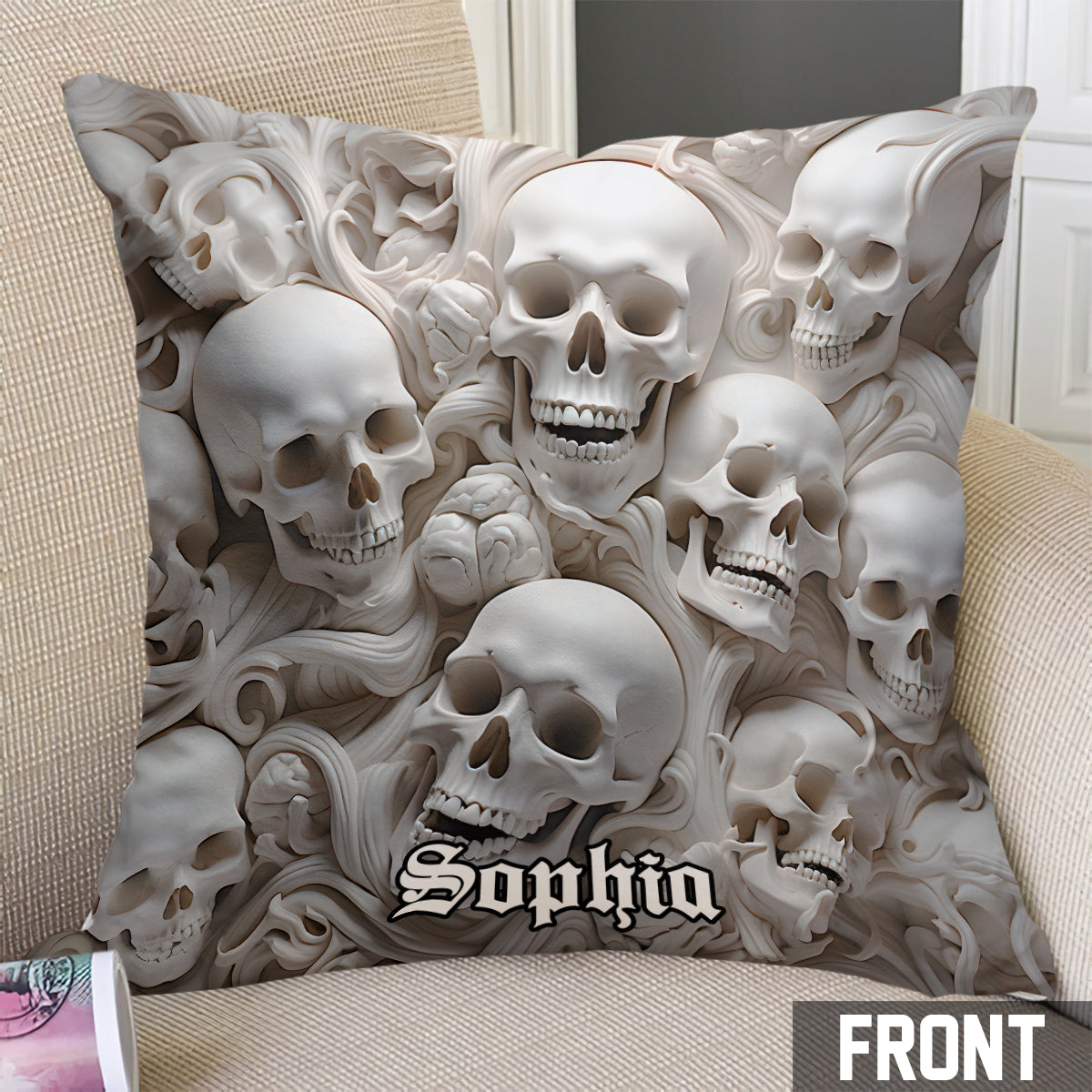 White Bones - Personalized Skull Throw Pillow