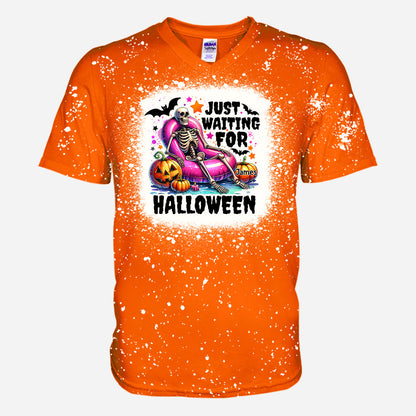 Just Waiting For Halloween - Personalized Skull Bleached T-Shirt