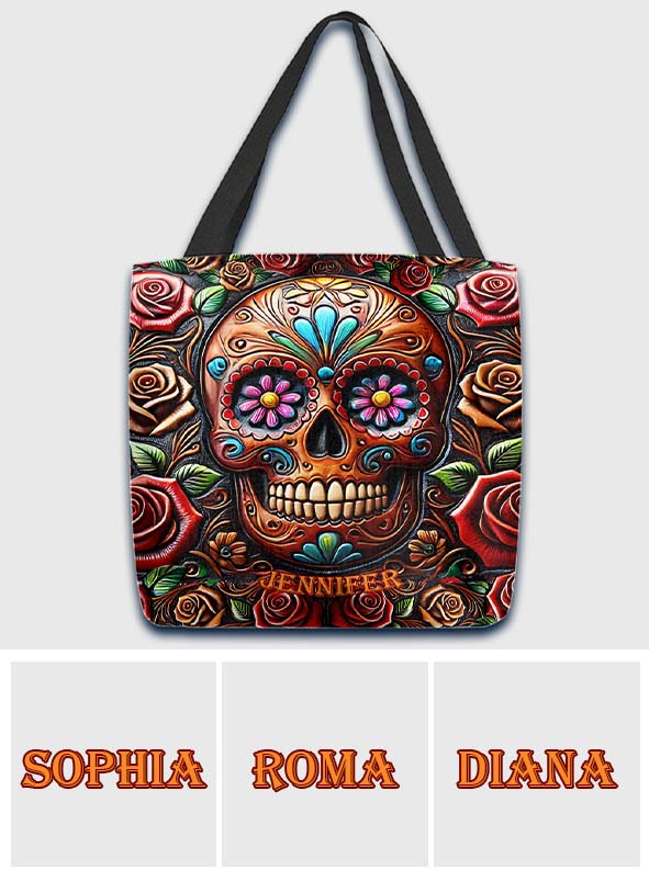 Roses And Skull - Personalized Skull Tote Bag