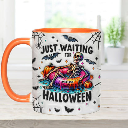 Just Waiting for Halloween - Personalized Skull Accent Mug