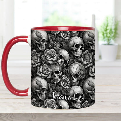 Skull Roses Black And White - Personalized Skull Accent Mug