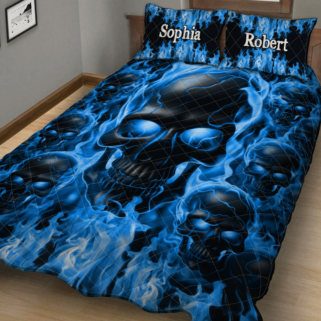 Melted Skull On Fire - Personalized Skull Quilt Set
