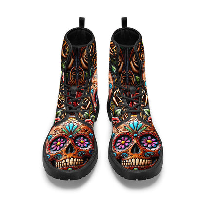 Roses And Skull - Skull Leather Boots