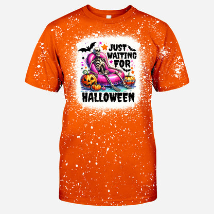 Just Waiting For Halloween - Personalized Skull Bleached T-Shirt