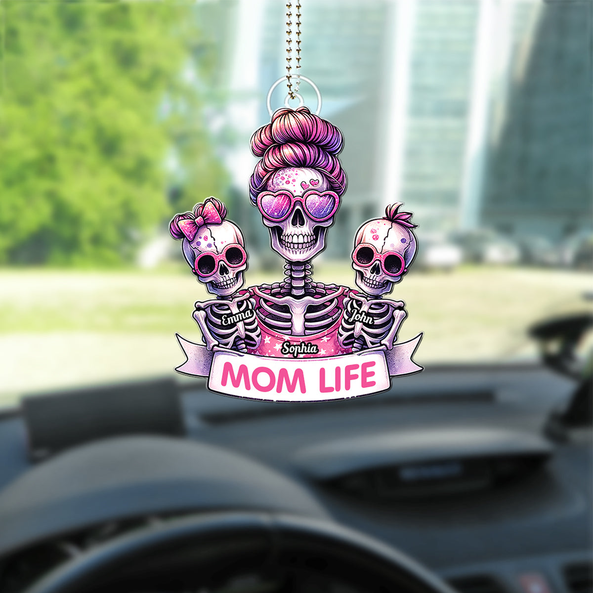 Mom Life - Personalized Skull Custom Shaped Car Ornament