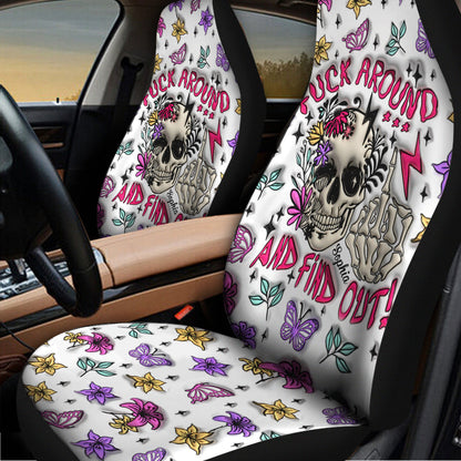 Fuck Around And Find Out - Personalized Skull Seat Covers