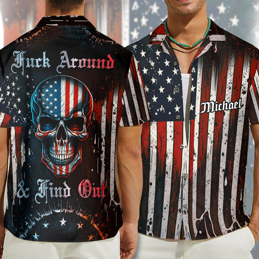 Stars & Stripes, Fuck Around & Find Out - Personalized Skull Hawaiian Shirt
