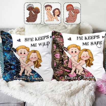 She Keeps Me Wild - Personalized Hunting Throw Pillow