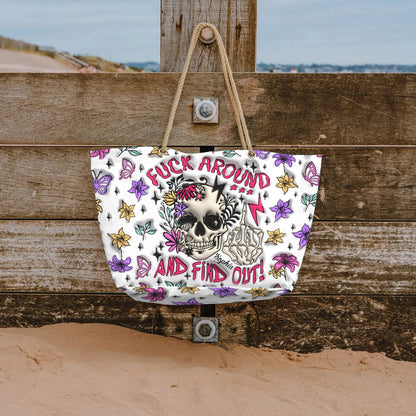 Fuck Around And Find Out - Personalized Skull Beach Bag
