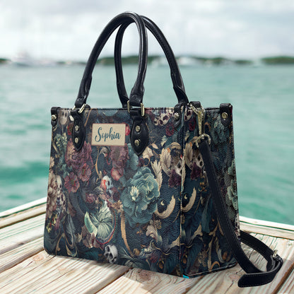Skull & Flower - Personalized Skull Leather Handbag