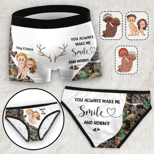 You Always Make Me Smile And Horny - Personalized Hunting Lace Border Women Briefs And Men’s Boxer Briefs