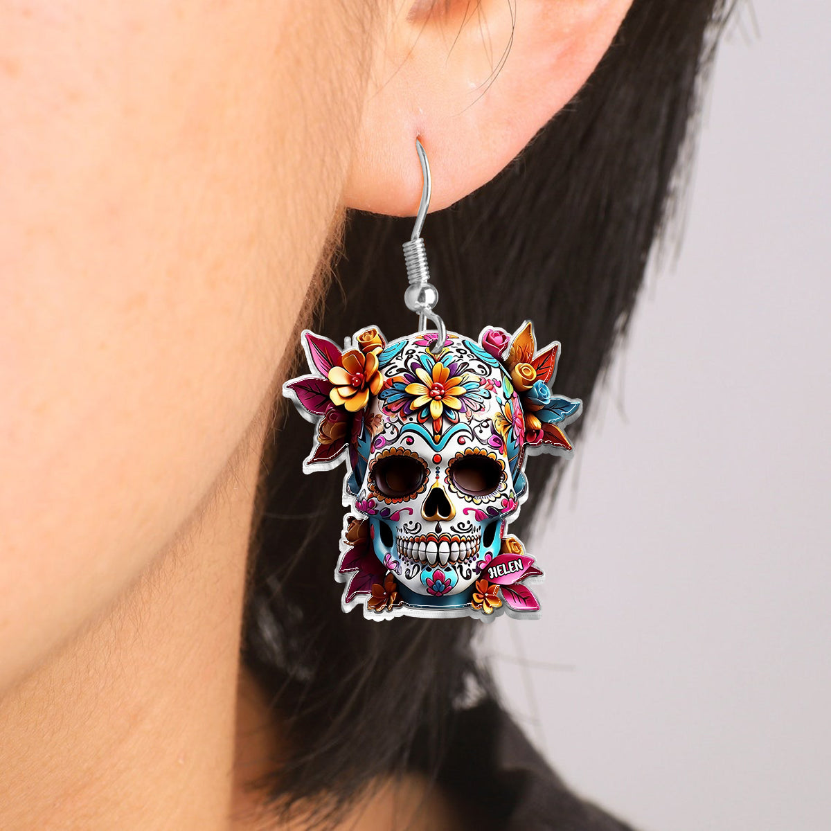 Floral Skull - Personalized Skull Earrings