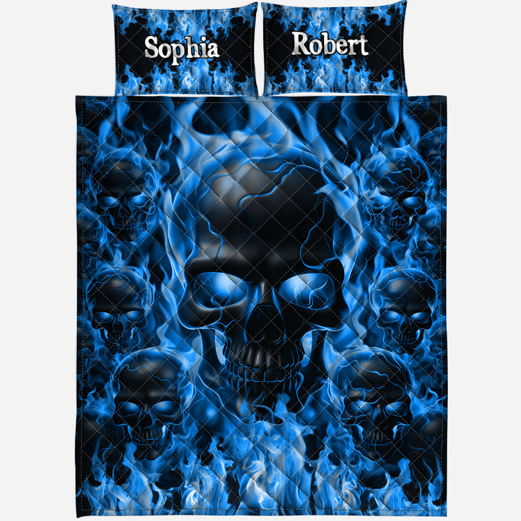 Melted Skull On Fire - Personalized Skull Quilt Set