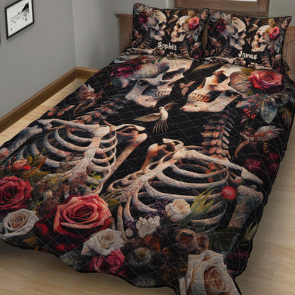 Skull Lovers Vintage Roses - Personalized Skull Quilt Set