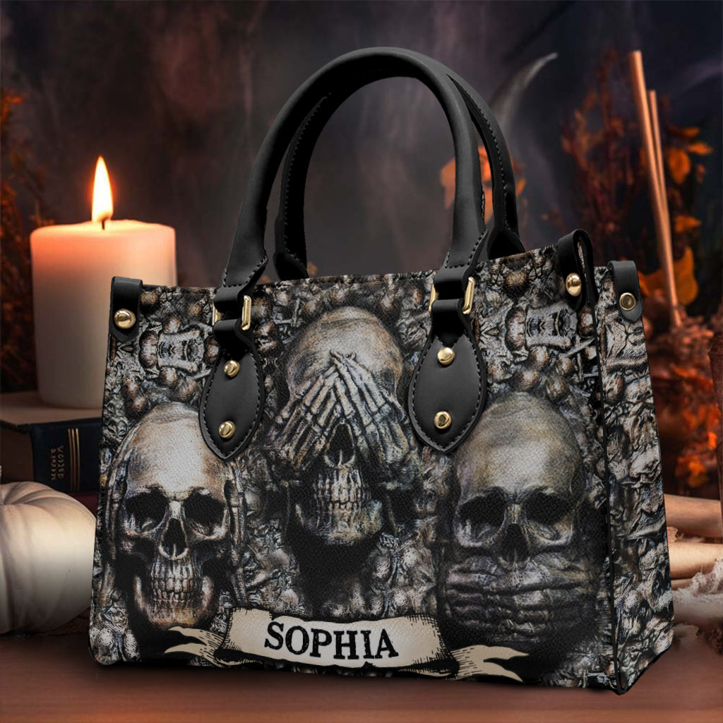 Three Wise Skulls - Personalized Skull Leather Handbag