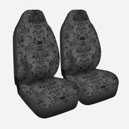 Black & Gray Floral Skull - Personalized Skull Seat Covers