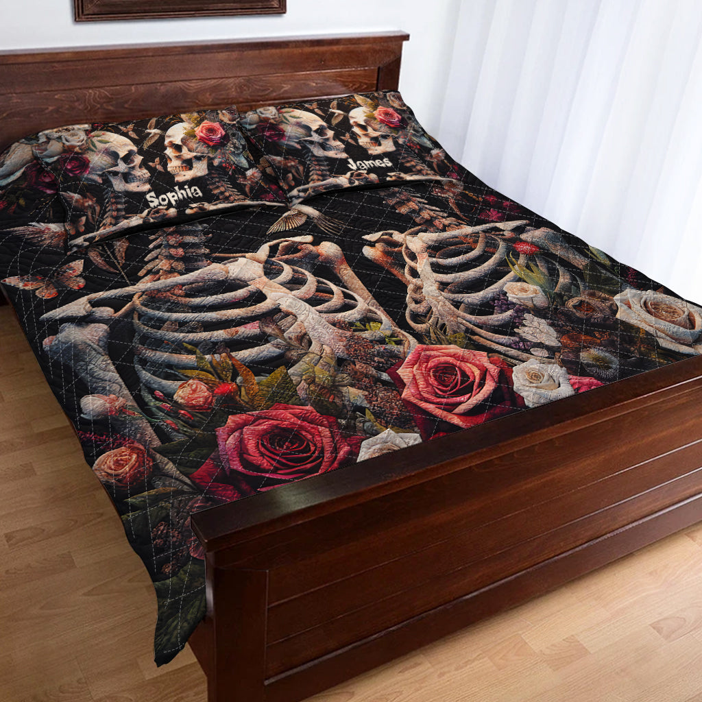 Skull Lovers Vintage Roses - Personalized Skull Quilt Set