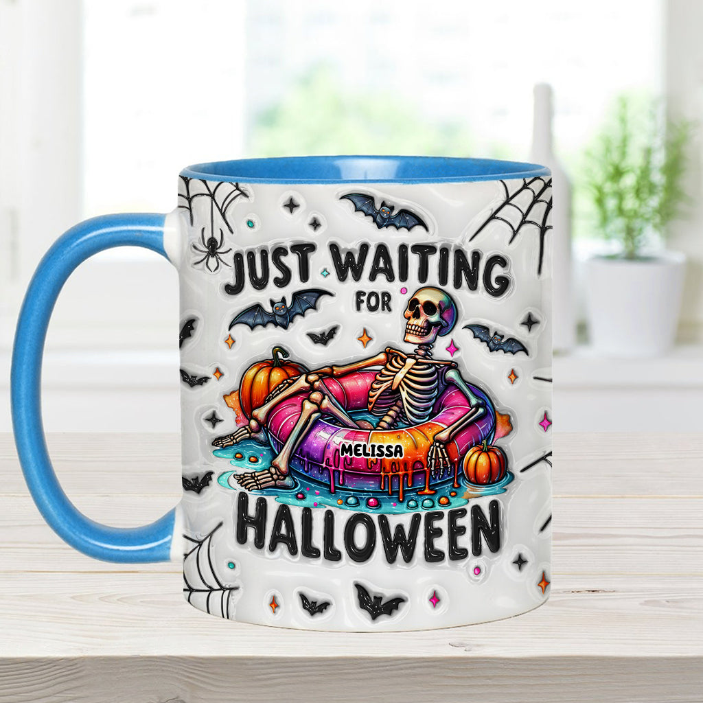 Just Waiting for Halloween - Personalized Skull Accent Mug