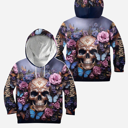 Beauty Of The Dark Skull Roses Butterflies - Personalized Skull Hoodie and Leggings