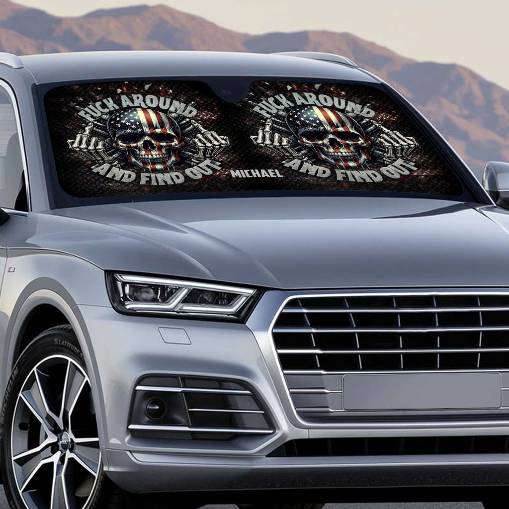 American Flag Skeleton - Personalized Skull Car Sunshade