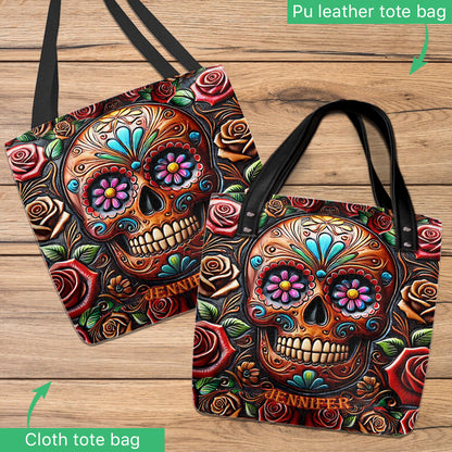 Roses And Skull - Personalized Skull Tote Bag