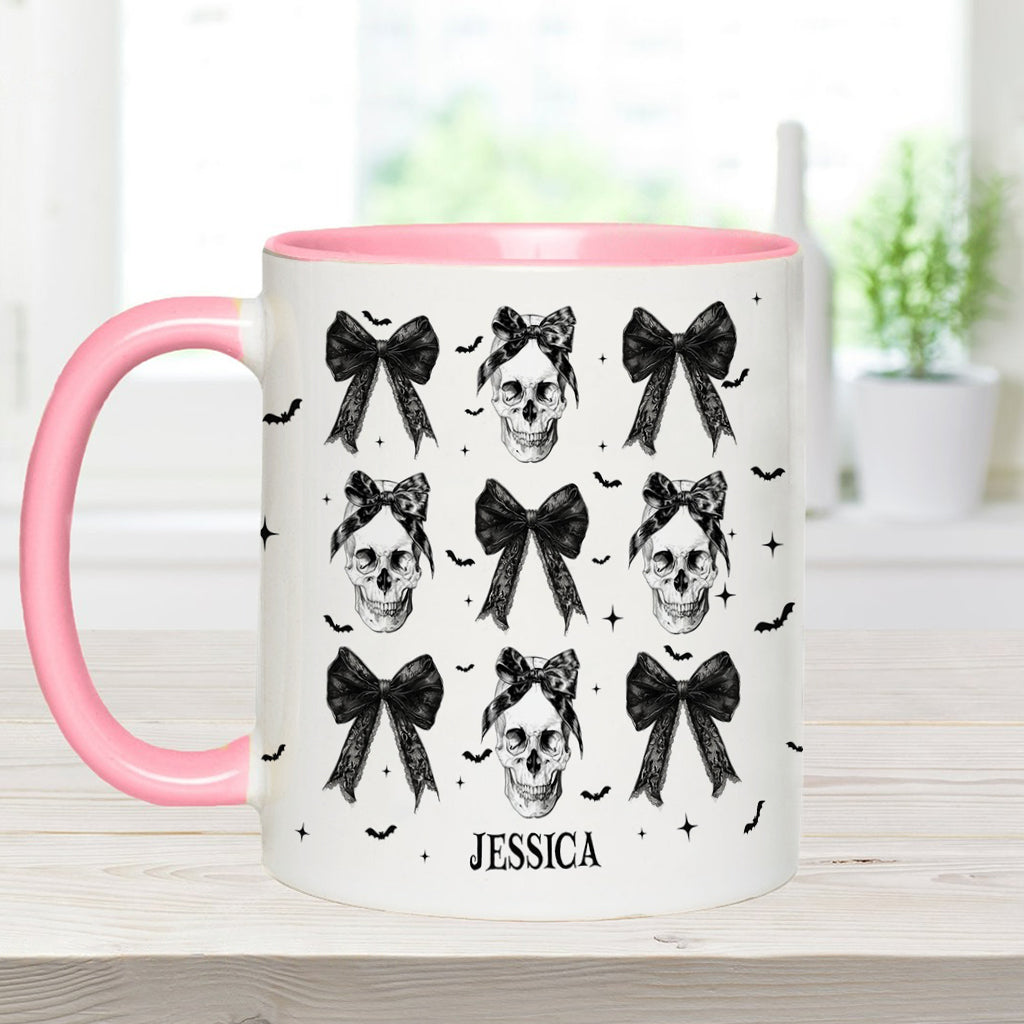 Coquette Bow Halloween Skull - Personalized Skull Accent Mug