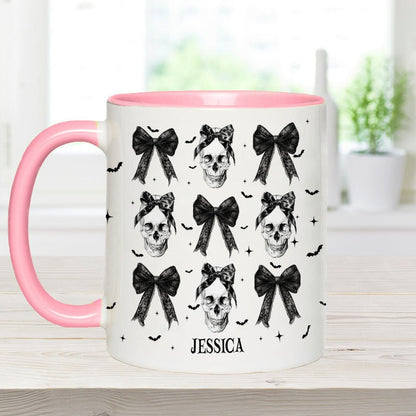 Coquette Bow Halloween Skull - Personalized Skull Accent Mug