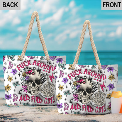 Fuck Around And Find Out - Personalized Skull Beach Bag
