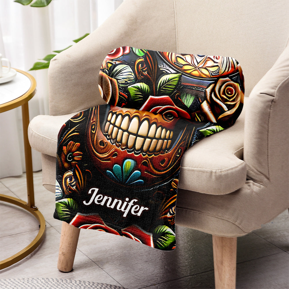 Roses And Skull - Personalized  Skull Blanket