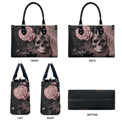 Enchanting Floral & Skull - Personalized Skull Leather Handbag