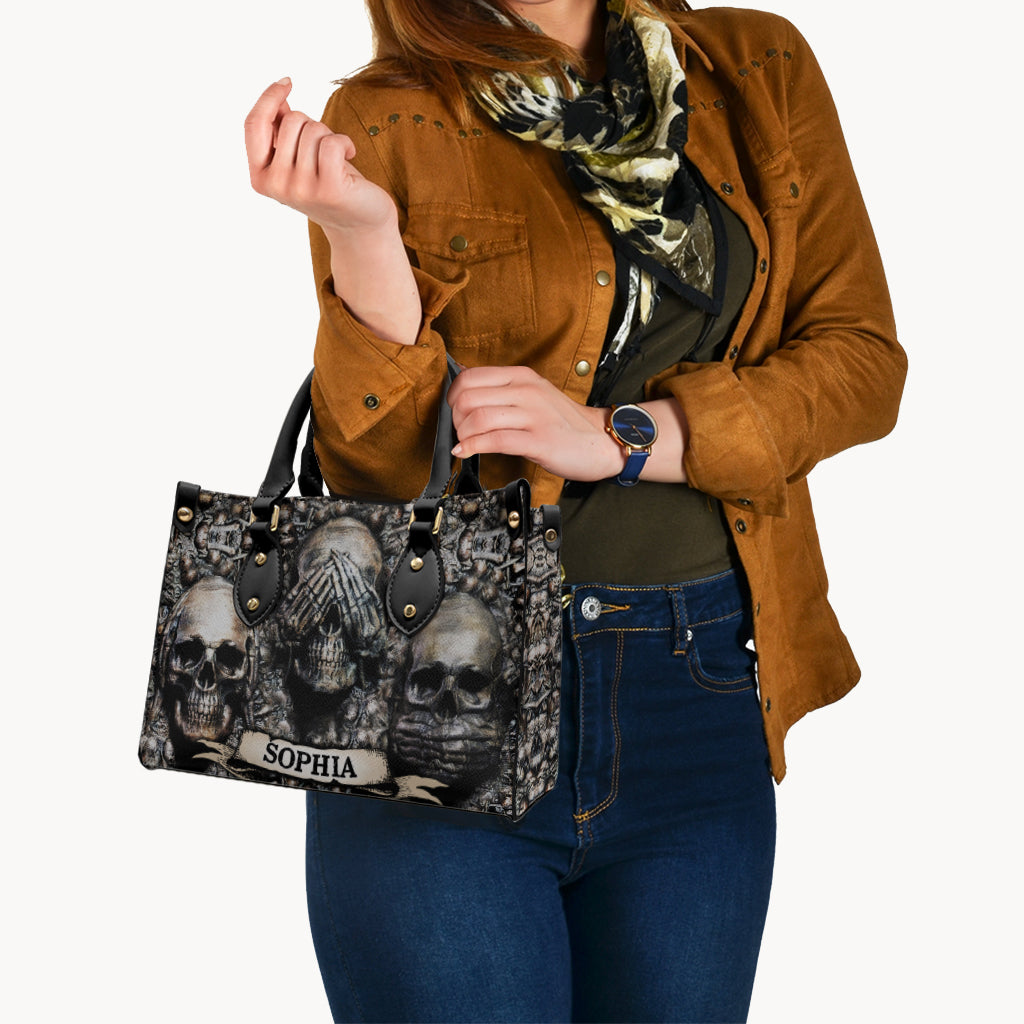 Three Wise Skulls - Personalized Skull Leather Handbag