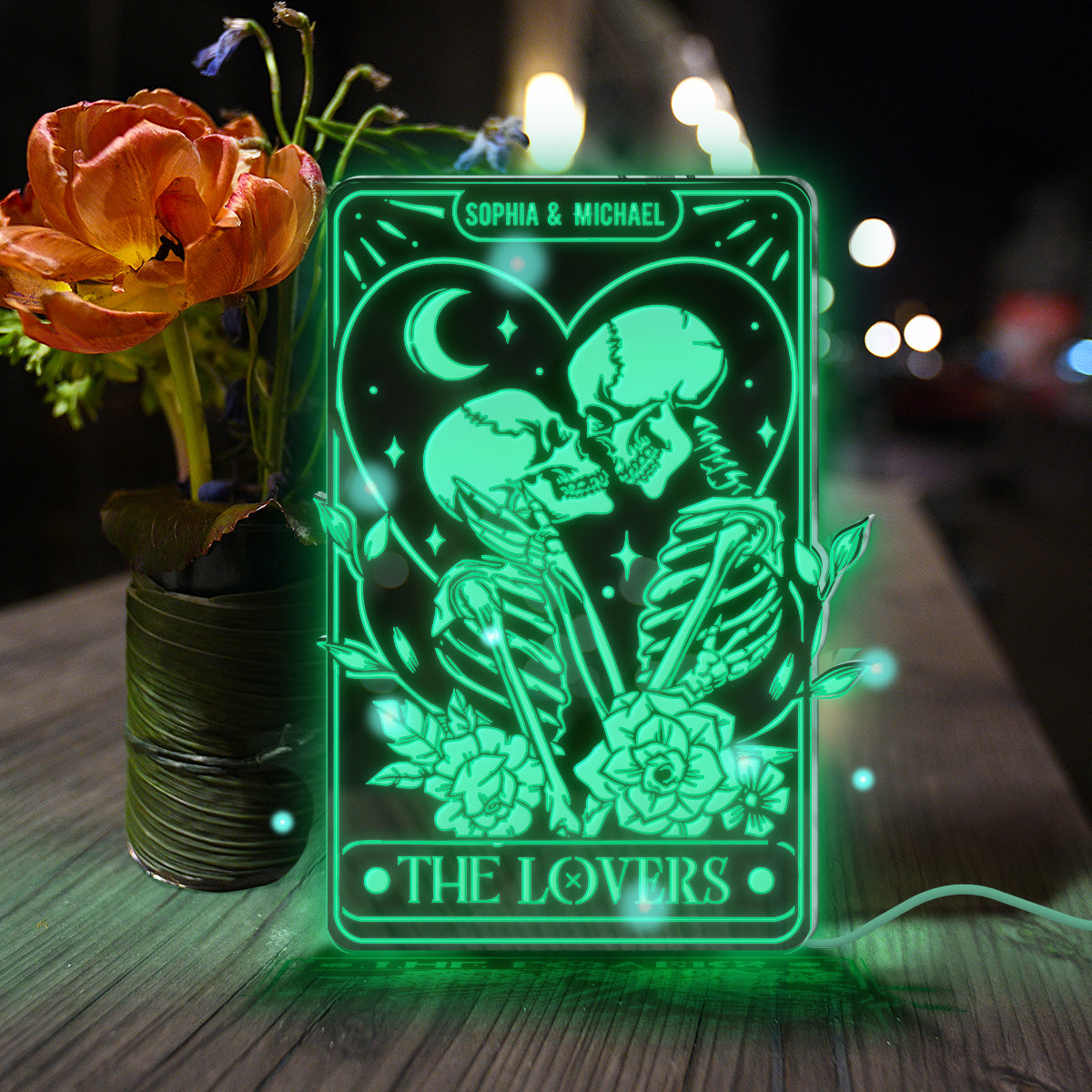 The Lovers - Personalized Skull Mirror Light