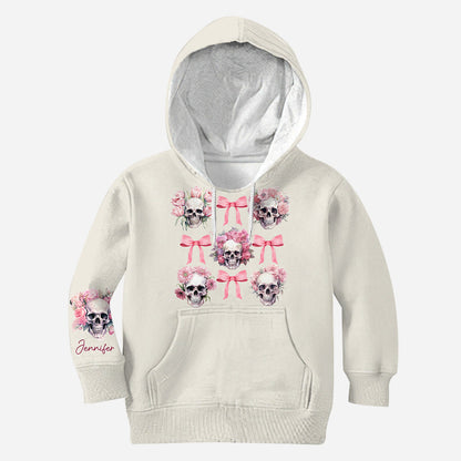 Pink Ribbon Coquette Bow Watercolor Skull - Personalized Skull All Over Shirt