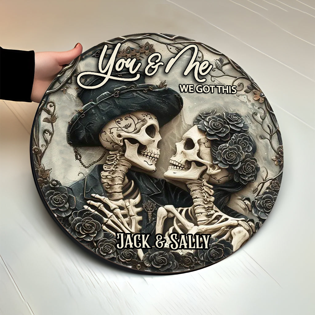 You & Me - Personalized Skull Round Wood Sign