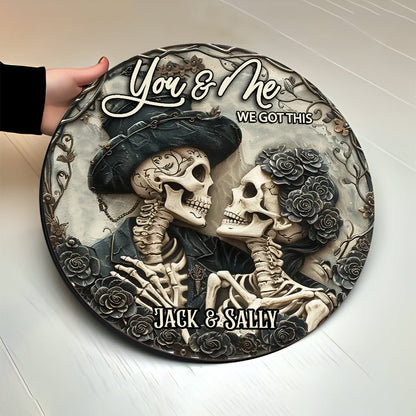 You & Me - Personalized Skull Round Wood Sign