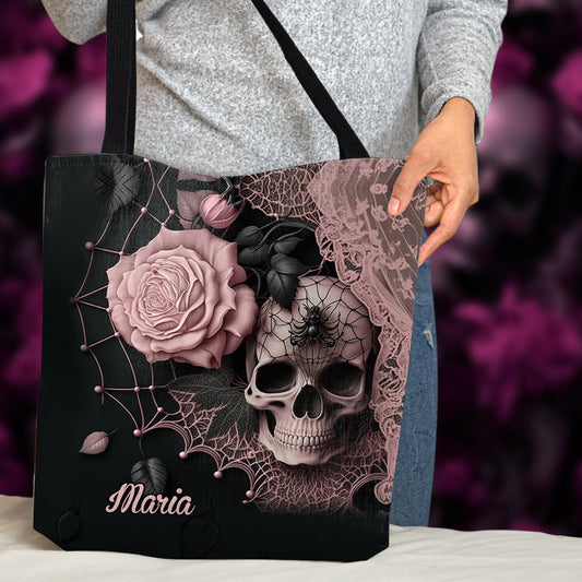 Roses And Skull - Personalized Skull Tote Bag