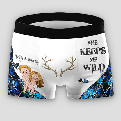 She Keeps Me Wild - Personalized Hunting Lace Border Women Briefs And Men’s Boxer Briefs