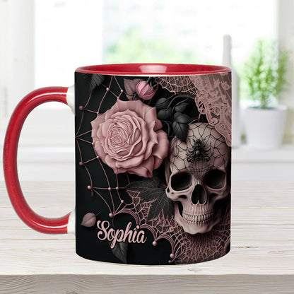 Roses And Skull - Personalized Skull Accent Mug