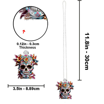 Floral Sugar Skull - Personalized Skull Custom Shaped Car Ornament