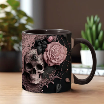 Roses And Skull - Personalized Skull Accent Mug
