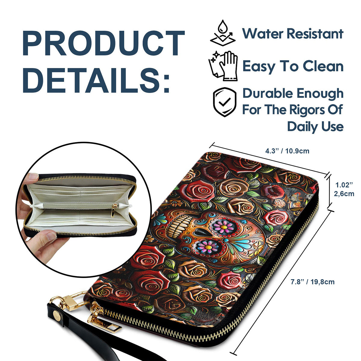 Roses And Skull - Skull Leather Long Wallet