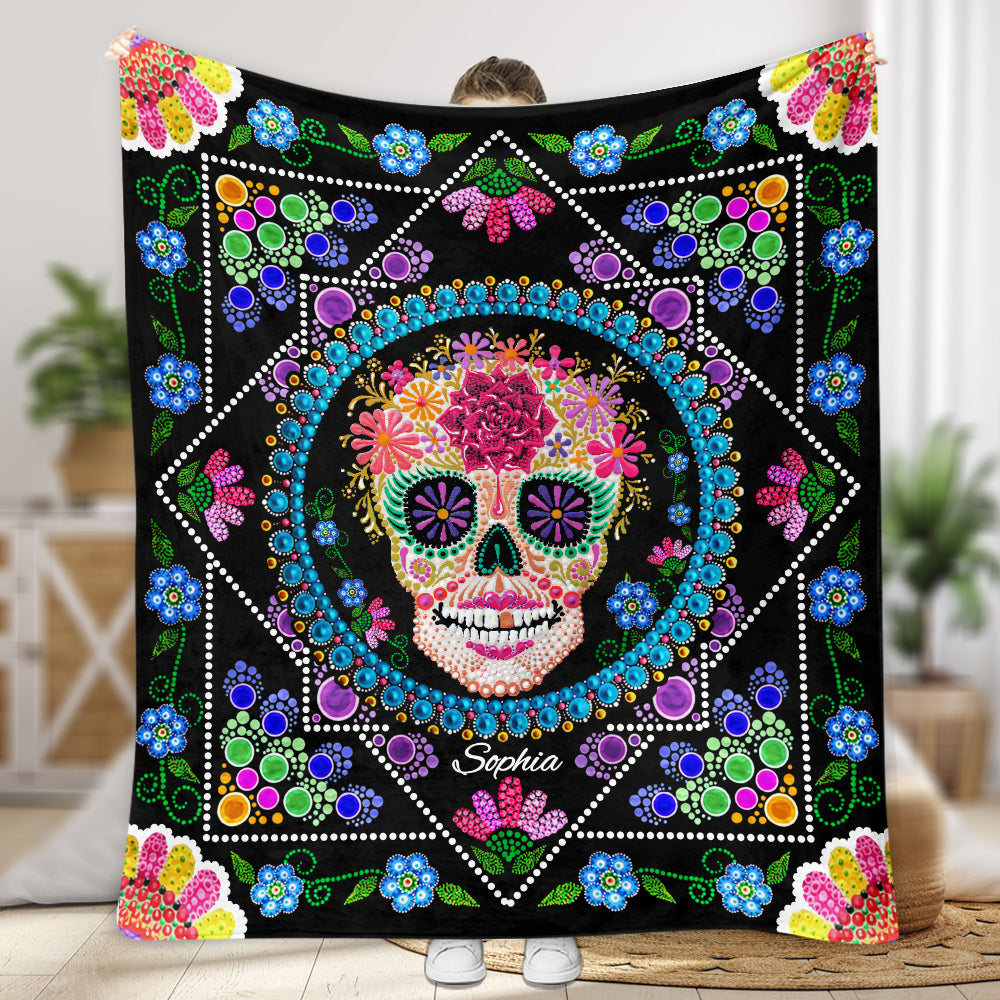 Colorful Sugar Skull - Personalized Skull Blanket