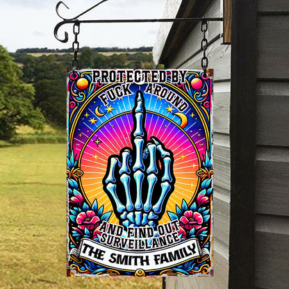 Protected by Fck Around and Find out Surveillance - Personalized Skull Rectangle Metal Sign