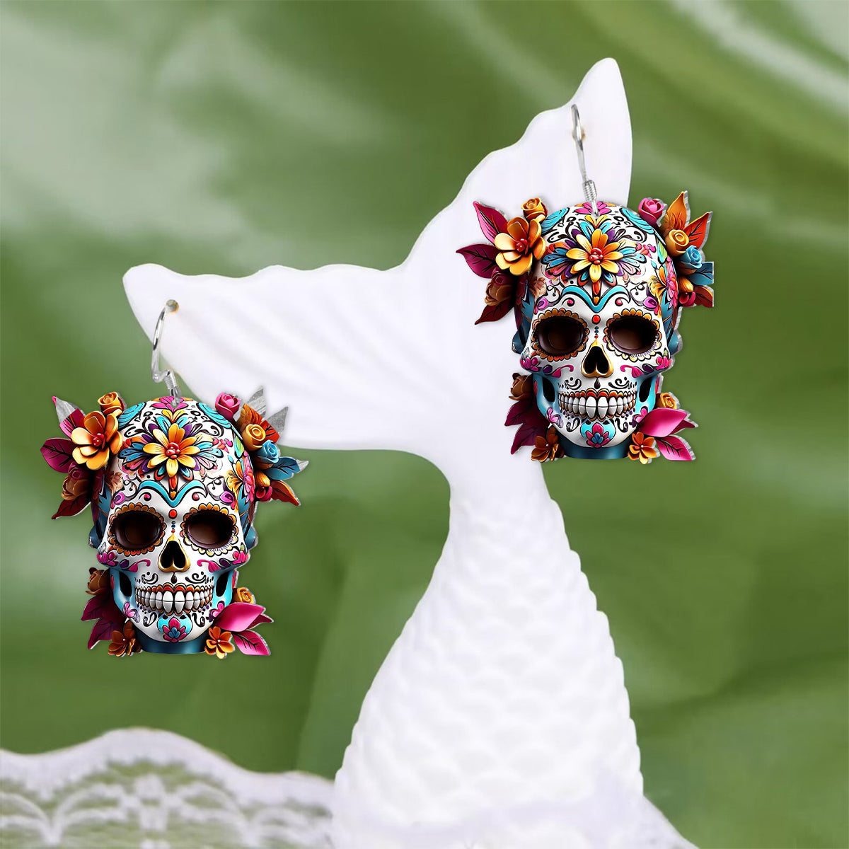Floral Skull - Personalized Skull Earrings