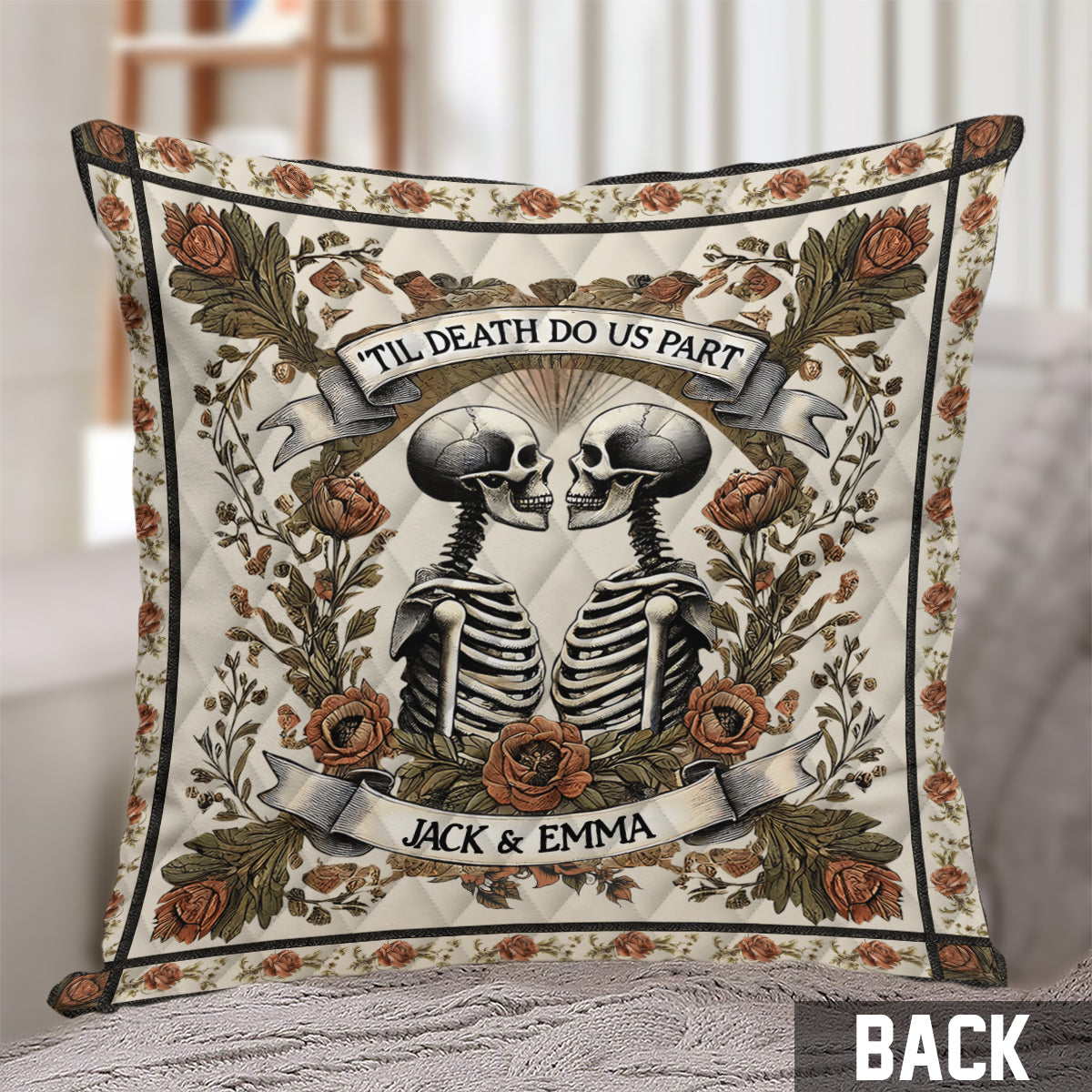 Till Death Do Us Part - Personalized Skull Throw Pillow