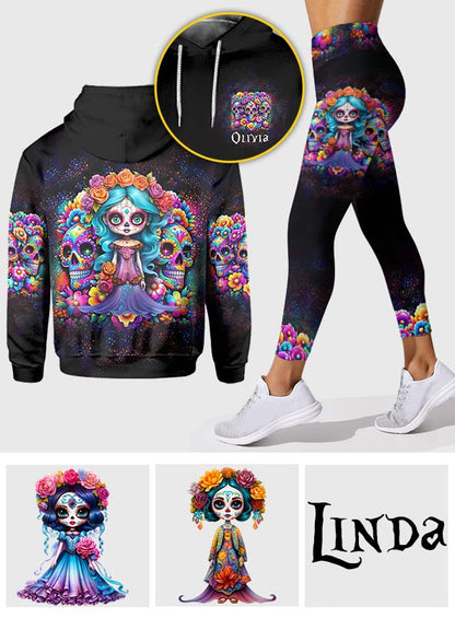 Cute Dolls La Catrina - Personalized Skull Hoodie and Leggings