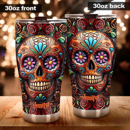 Roses And Skull - Personalized Skull Tumbler