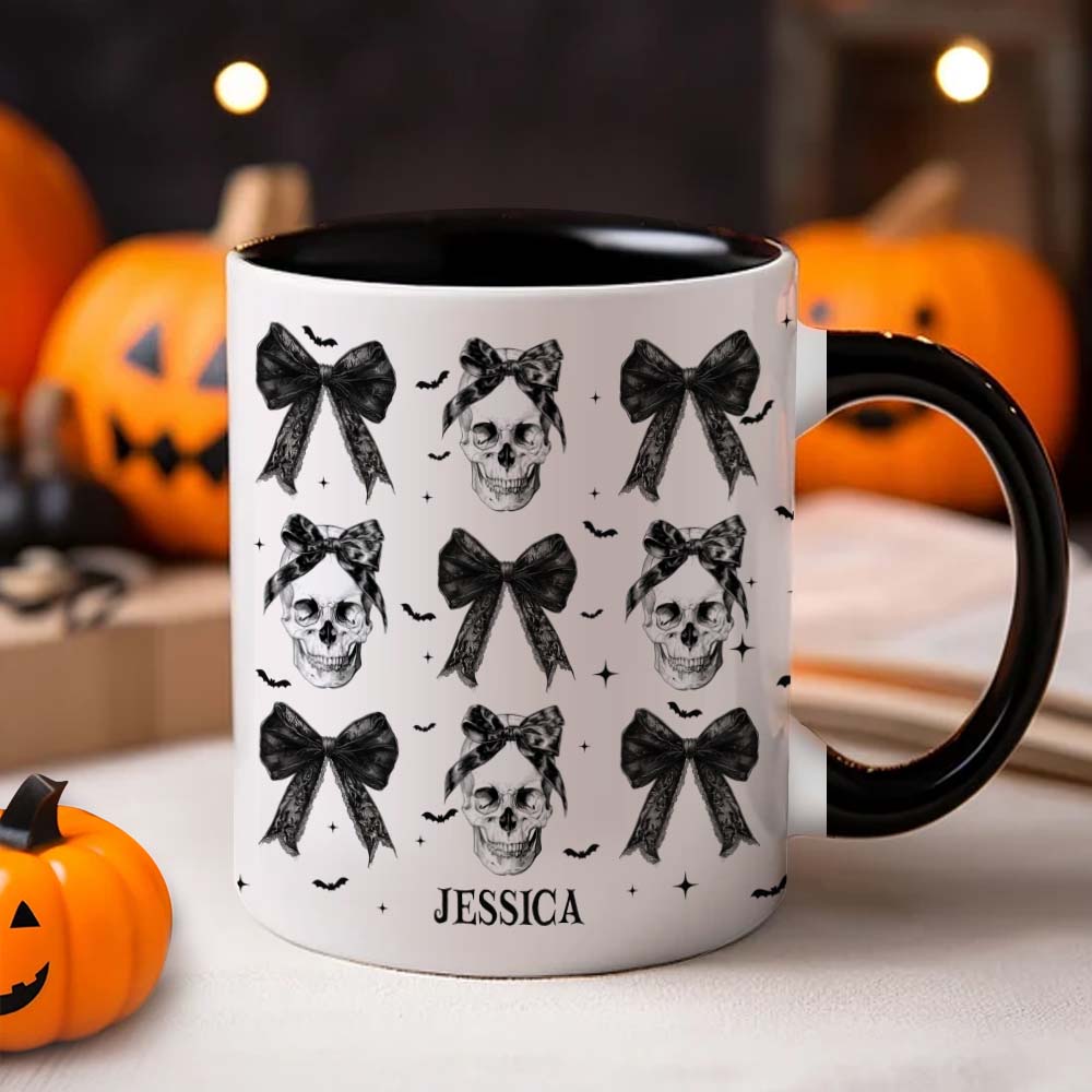 Coquette Bow Halloween Skull - Personalized Skull Accent Mug