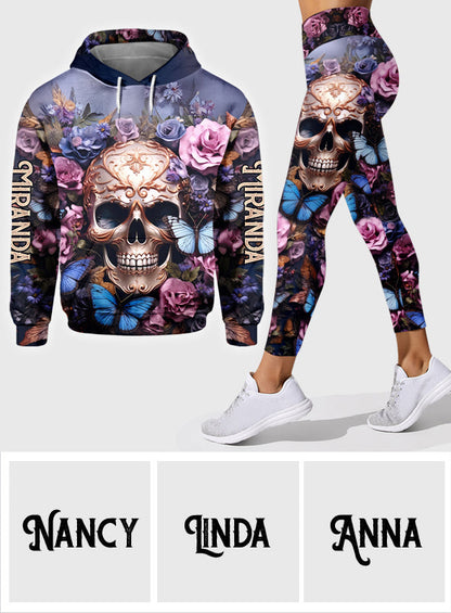 Beauty Of The Dark Skull Roses Butterflies - Personalized Skull Hoodie and Leggings